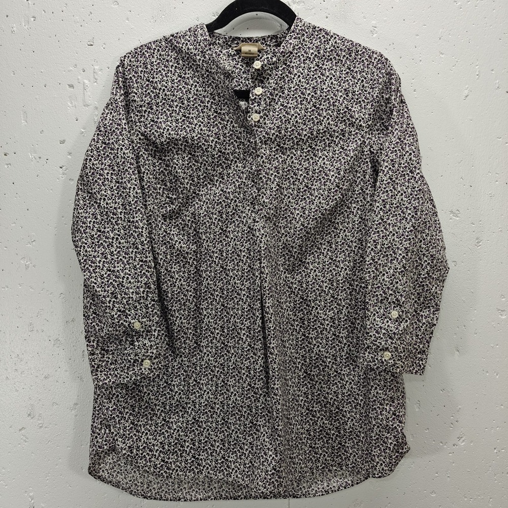 Duluth Trading Company Womens Top Medium Purple Floral Quarter‎ Button Tunic